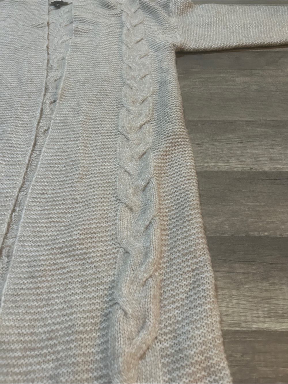 Express Women’s Cardigan Long Length Open Front Cable Knit Taupe Size Small - Picture 6 of 11